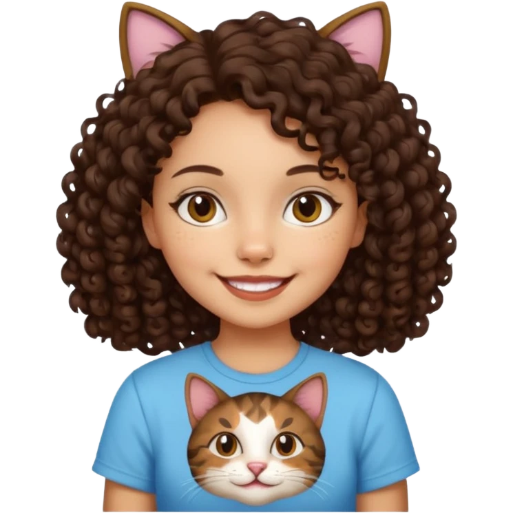 Kedi seven ,saçları koyu kahverengi ,kıvırcık saçlı kız emoji