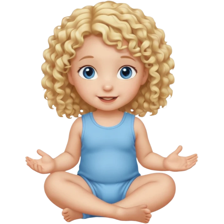 blonde curly hair blue eye baby girl sitting on the floor talking emoji