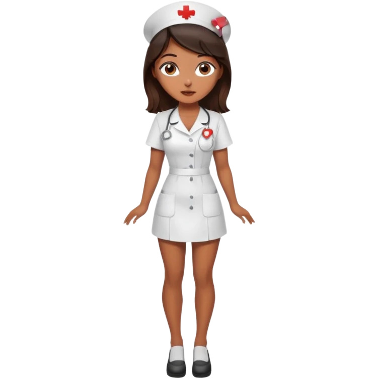 A sexy girl. with caramel skin. Dark brown hair and brown eyes. She has freckles. Wearing sexy makeup. Dressed as a sexy nurse. Full body emoji