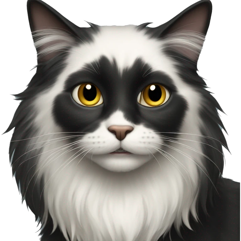 black cat domestic long-haired with half white mouth emoji