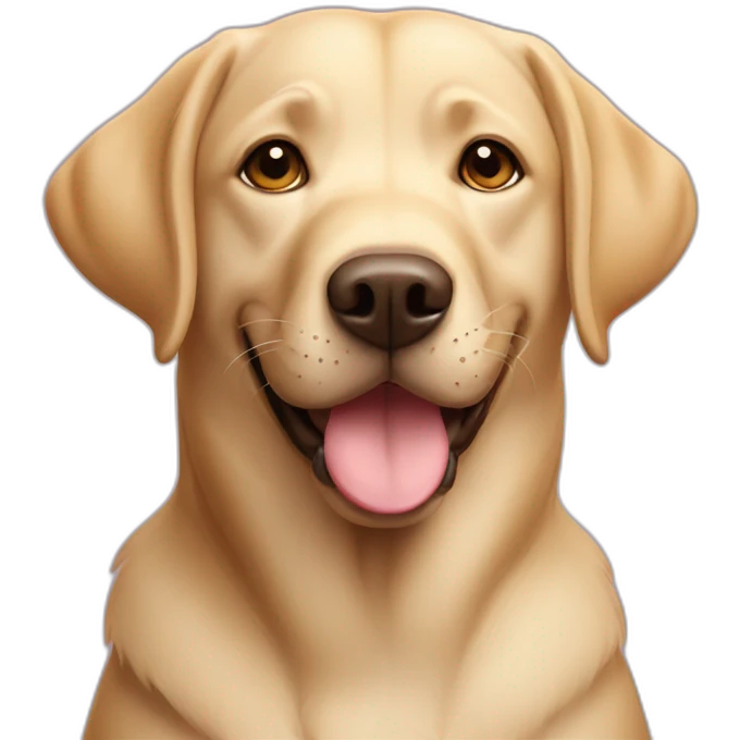 Labrador retriever with a smile shows a heart with its paws emoji