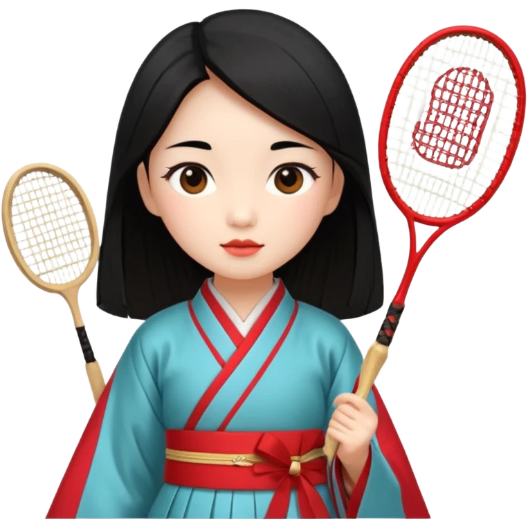 ancient gongsam girl with 1 badminton racket, red emoji