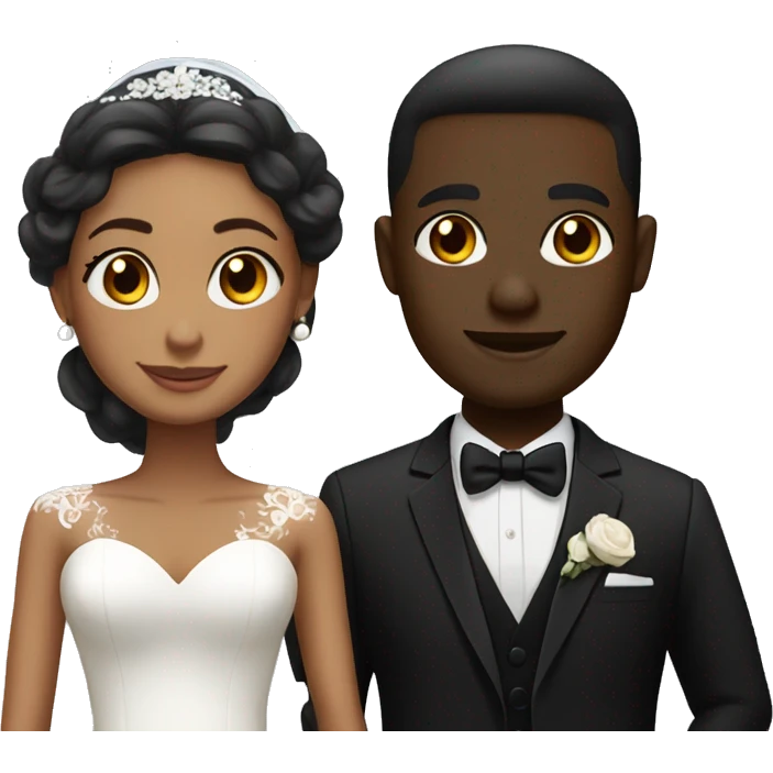 Light brown skin bride and dark skin groom in black suit emoji