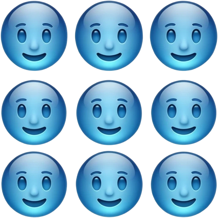 Make a standard set of emoji (all) in the style of glass from Apple company, volumetric with a 3D effect and a transparency effect, and a small one with a blue gradient or light blue The full set of emoticons emoji
