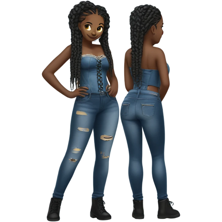 Black girl with braids posing full body jeans corset top emoji