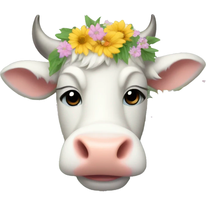 Fluffy cow with flowers emoji