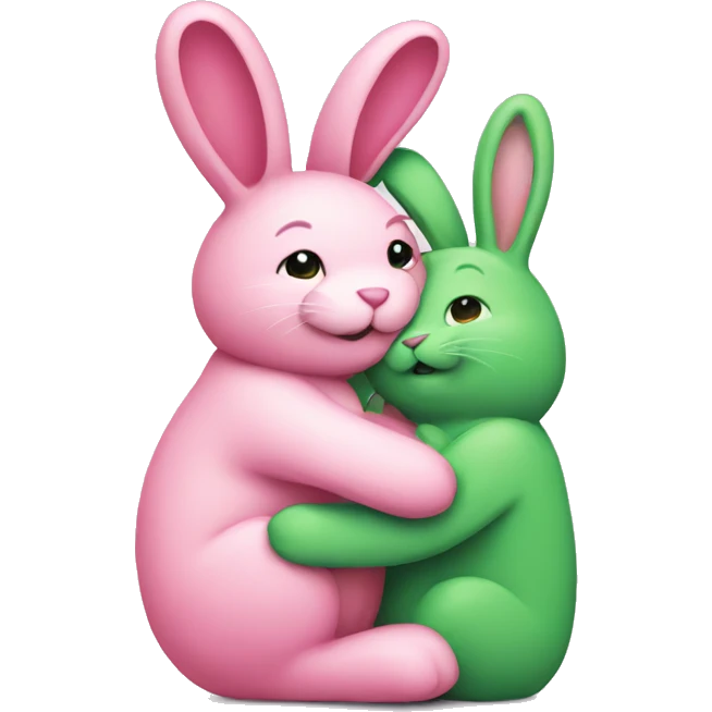 Green bunny hugging pink bunny emoji
