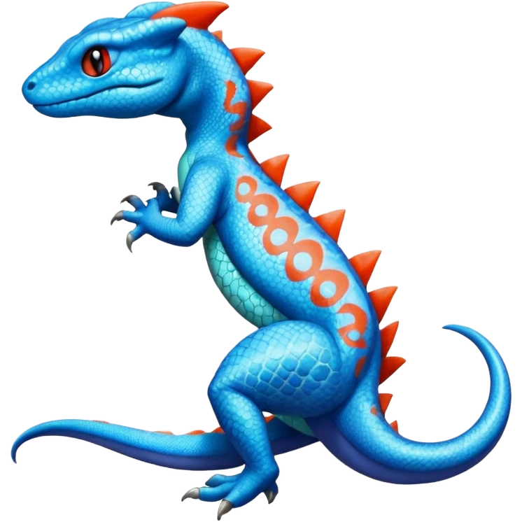 Cyan lizard-Salandit-Charmeleon-Salamence-Pokémon, with cobalt-blue flecks patterns emoji