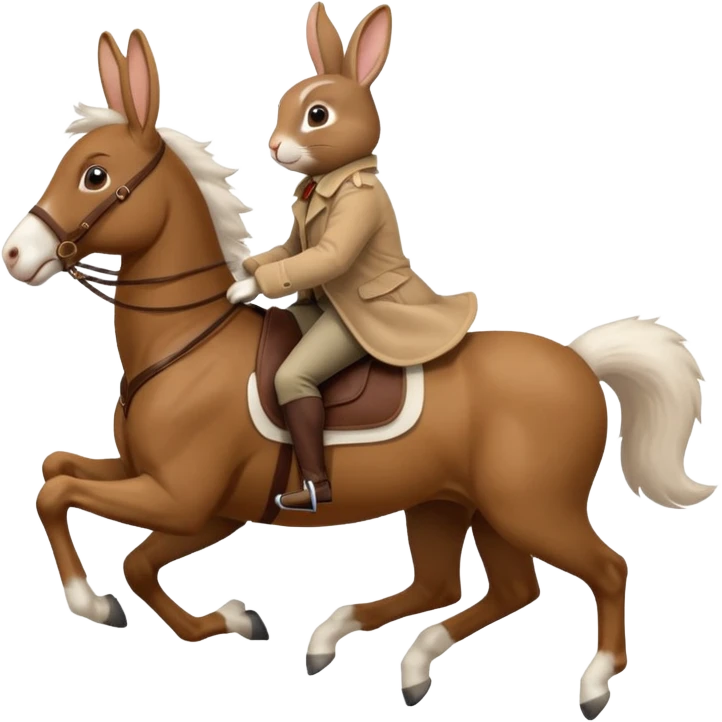 Exciting rabbit galloping on the back of 4 legs horse emoji