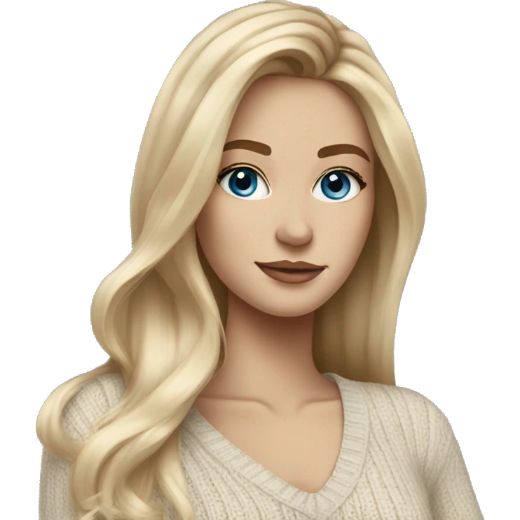 Blonde balayage long hair white women beige sweater blue eyes  emoji