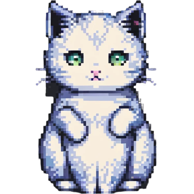 curled up pixel art cat, chibi proportions emoji
