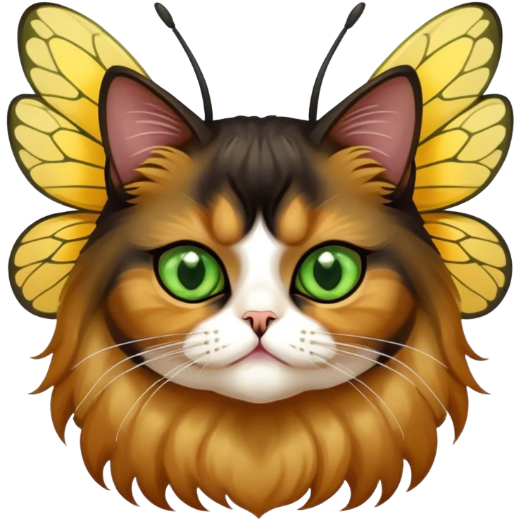Calico dark Persian Cat with Bee wings antennae green eyes emoji