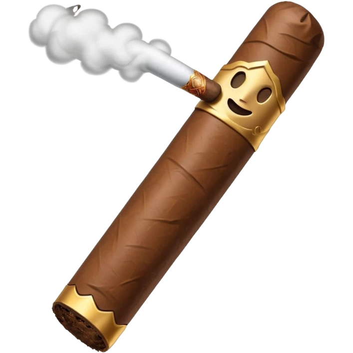 Emoji-style cigar icon, dark brown wrapper, subtle smoke, minimalistic, clean silhouette, metal details, no gold details emoji