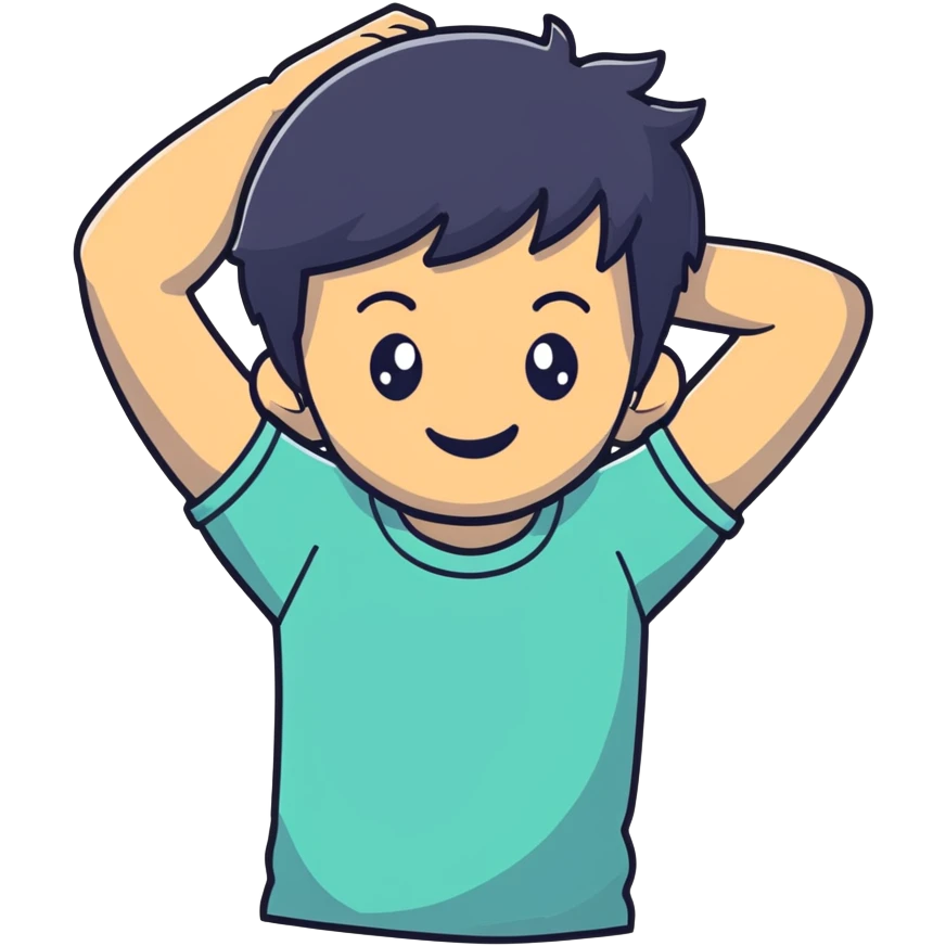 embarrassed smiling boy with hand behind head and black hair emoji