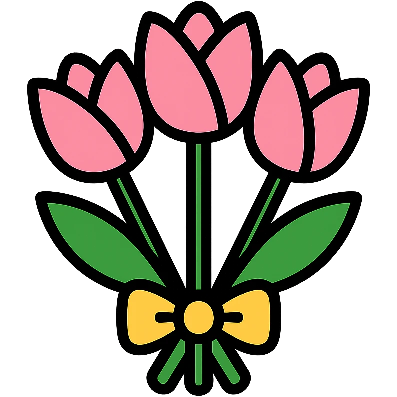 light pink tulip bouquet, color outline icon emoji