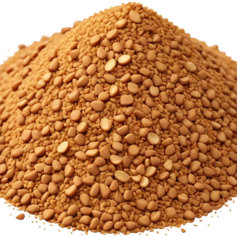 small pile or scatter of coconut sugar granules, fine to medium size, golden-brown color, dry and slightly sandy texture, matte finish, irregular natural-looking grains softly tinted with caramel hues, no bowl spoon or packaging, just the sugar, soft lighting, subtle shadows, emoji scale emoji