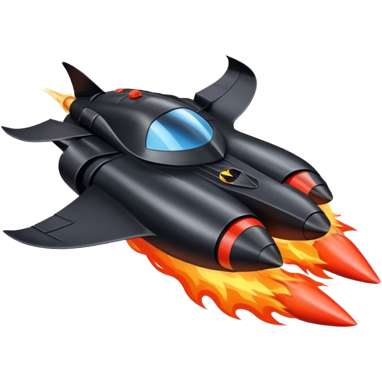 batmobile in rocket ship boom rocket at take-off in fire france emoji