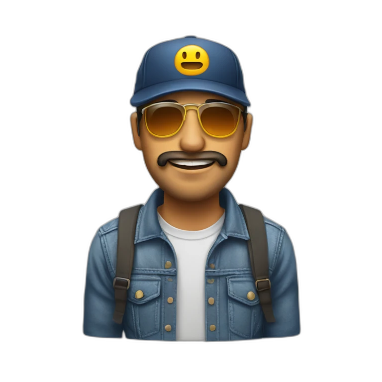 hombre con gorra y barba y una mujer con pelo corto gafas emoji