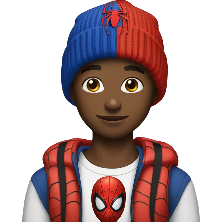 Black boy with spider man beanie emoji