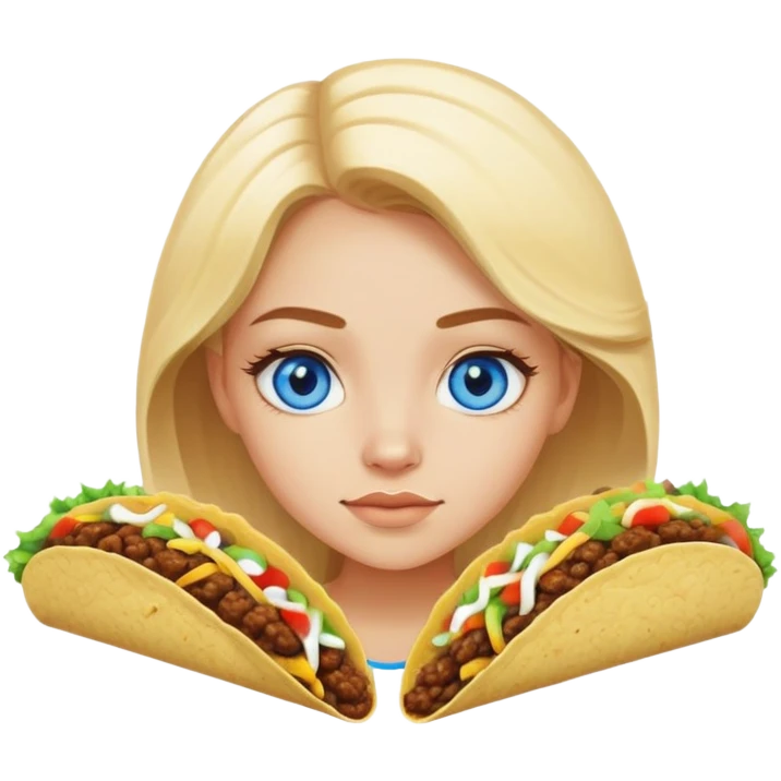 A blonde girl with blue eyes in a taco emoji