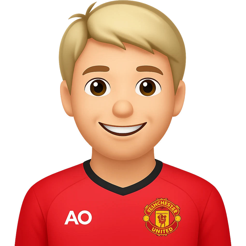 Make Van der Sar smile, keep Manchester United shirt, in apple emoji style, no background. emoji