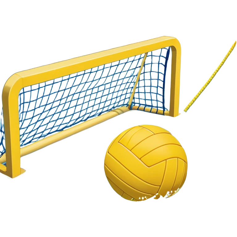 An icon featuring a yellow water polo ball floating on the water with goals in the background, inside a swimming pool. The design includes splashes and ripples, symbolizing the fast-paced action and strategy of water polo. Transparent background highlights. emoji