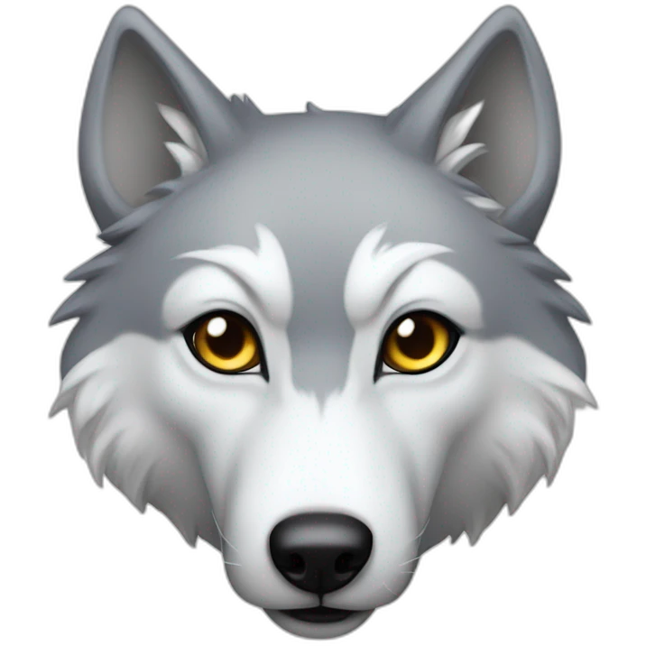 silvery-white, bipedal wolf with an elongated snout, gray "mask" marking on his face and sharp teeth emoji