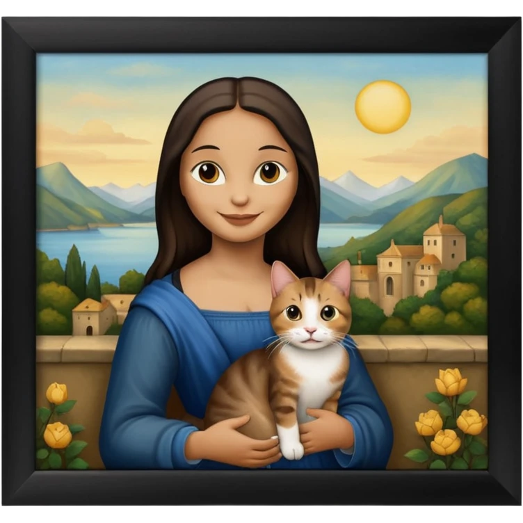 goln frame, painting, Mona Lisa, with cat emoji