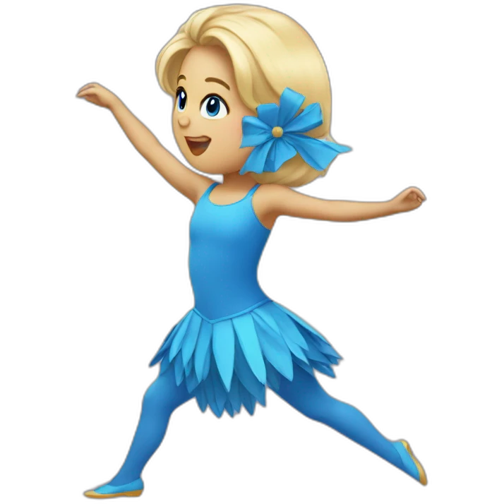 little blonde girl dancing in a blue bird costume emoji