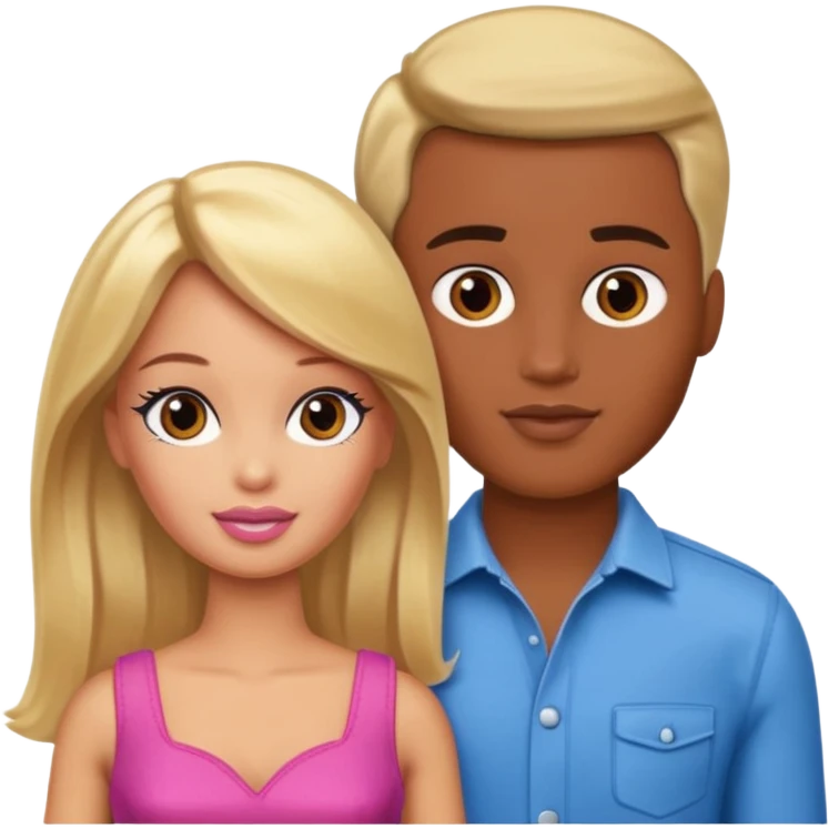 Brown skin blonde hair brown eyed barbie with her boyfriend  emoji