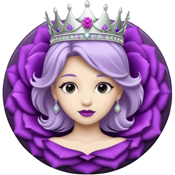 Purple rose flower, silver circle plaque, silver tiara emoji