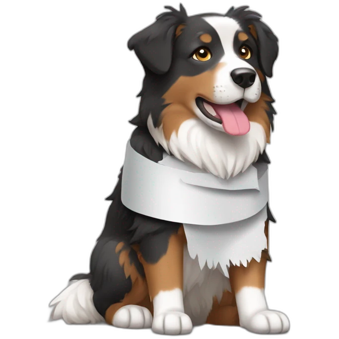 Black white brown and grey Australian sheperd with bandage on leg emoji