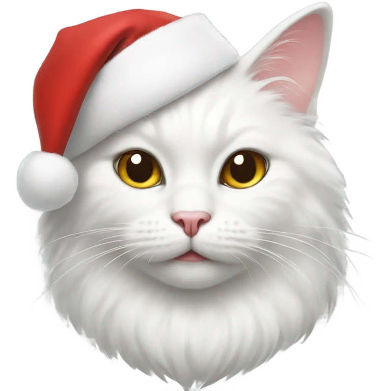 white cat wearing a santa hat emoji