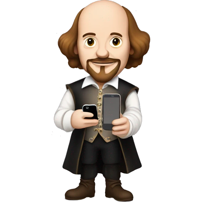 William Shakespeare holds a cell phone in his hand emoji
