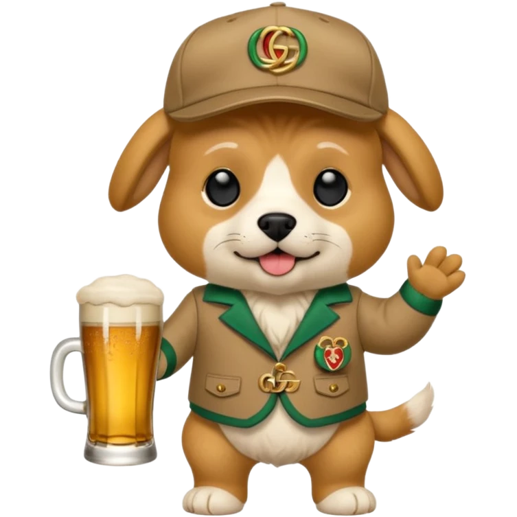 Ein Hund der talahon ist und Bier trinkt mit gucci cap und gucci Tasche  emoji