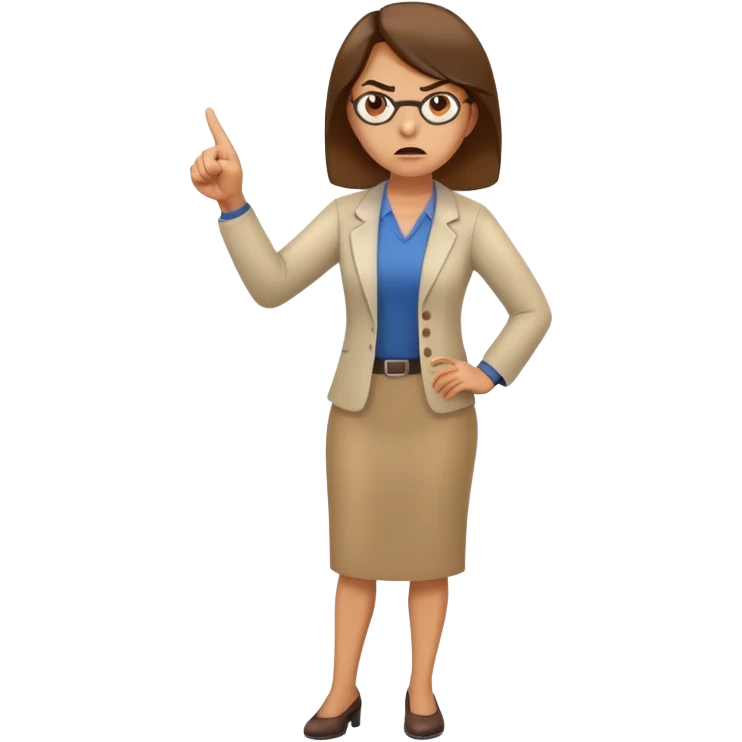 full body angry female teacher without glasses pointing finger emoji