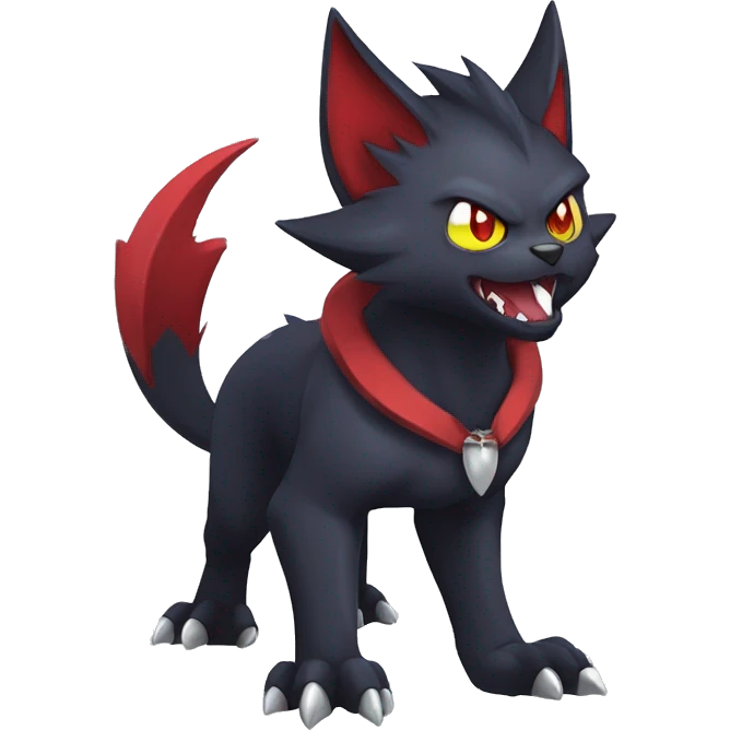   cool edgy fantasy anime-style dark animal vampiric Litten-Zoroark-Nargacuga-cat-hybrid Fakemon with big fangs and bat-ears full body emoji