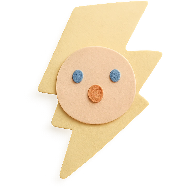 cute soft yellow lightning bolt, surprised face, no limbs, full body, soft pastel colors, paper craft style emoji