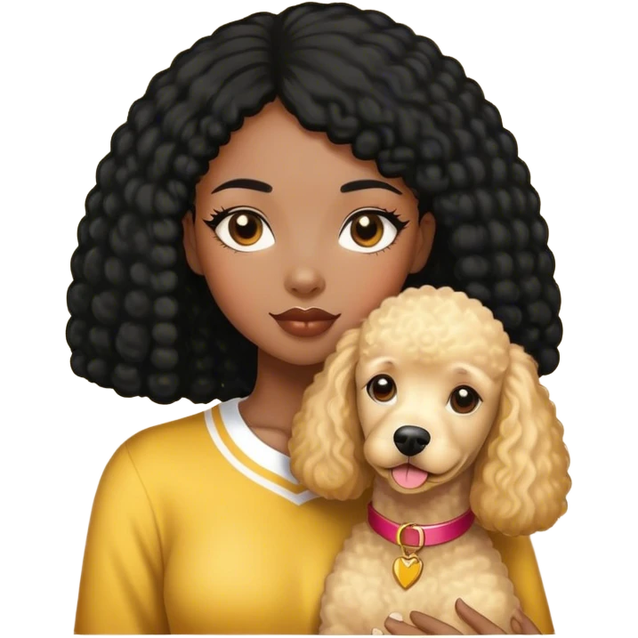 Black straight hair girl wiht golden pudel dog emoji