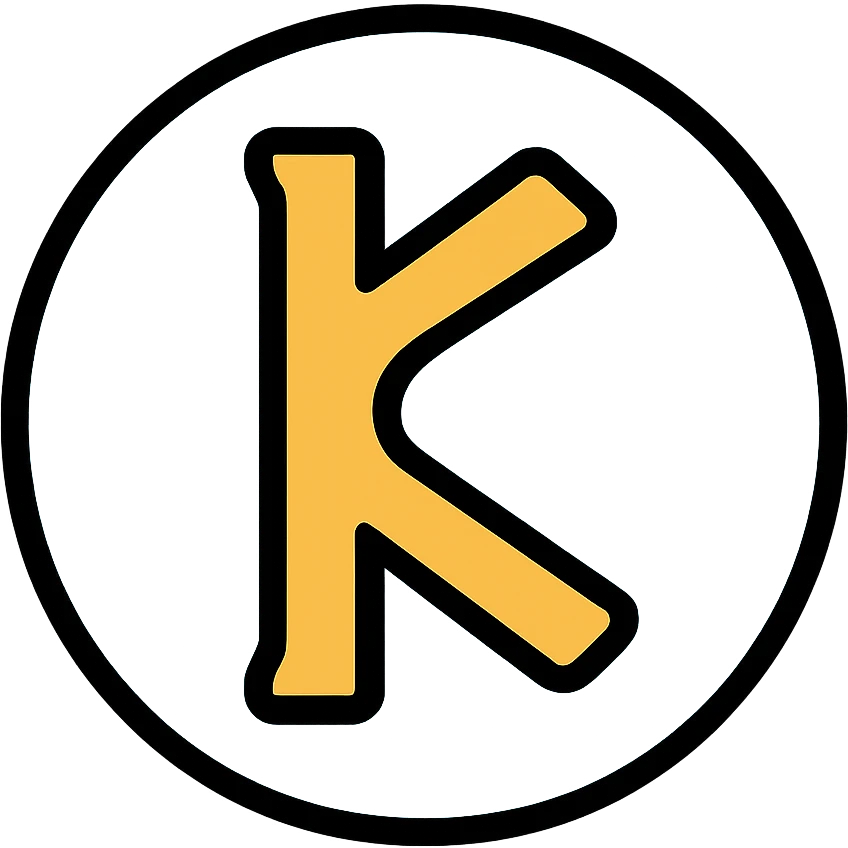 The Phoenician letter "𐤊" on a light blue circular background, Kaspa cryptocurrency logo emoji