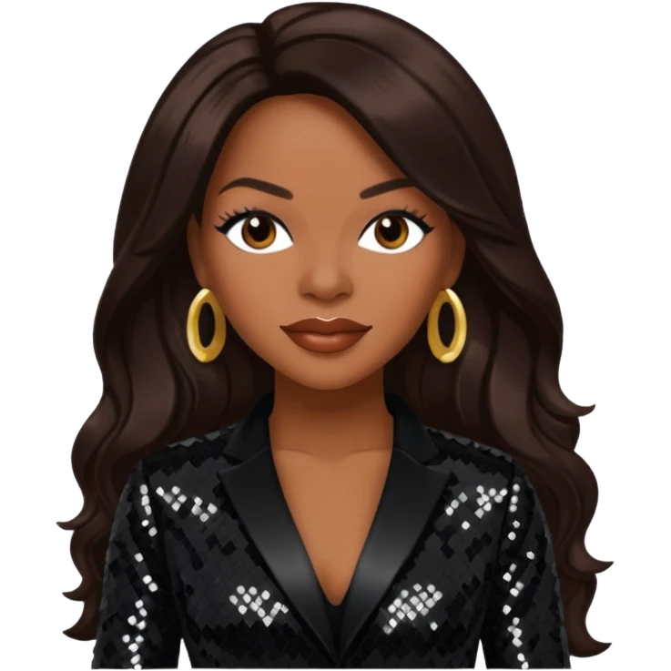 Dawn Robinson from En Vogue with long dark brown hair, black sequin outfit emoji