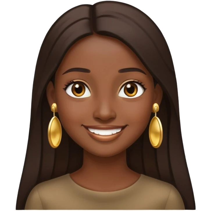 Girl showing happiness, dark skin tone, long straight dark brown hair, gold earrings emoji