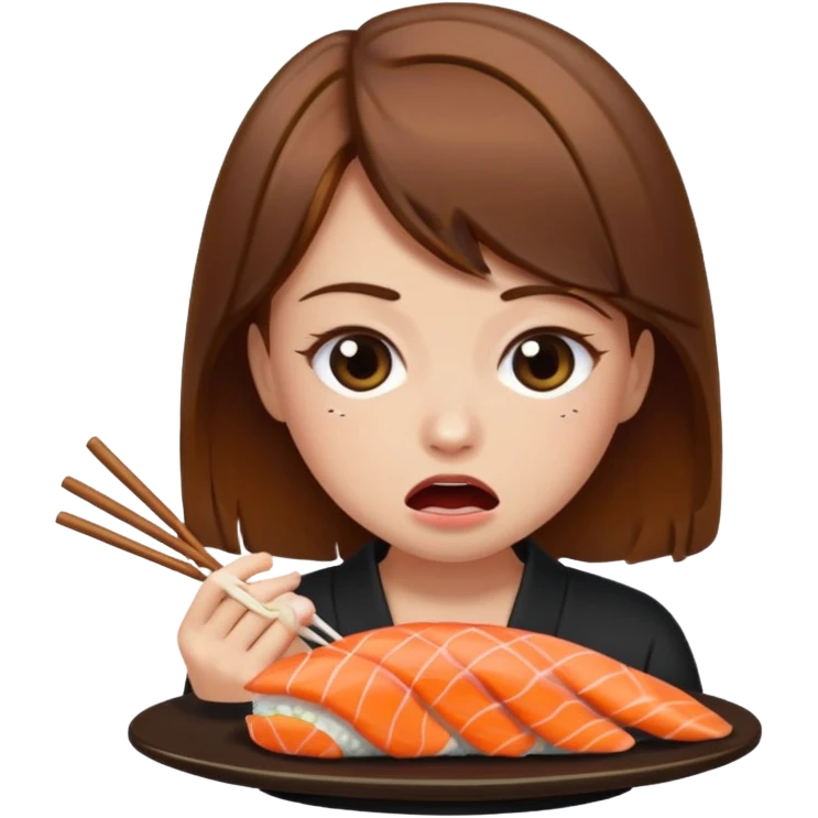 Brown hair girl eating sushi crying funny emoji