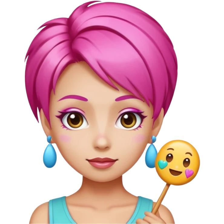 v-line face, candy hair, slim and small woman, cute and bright emoji emoji