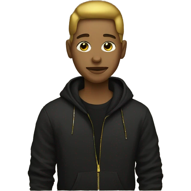 Person wearing black clothes with gold scribble graffiti emoji