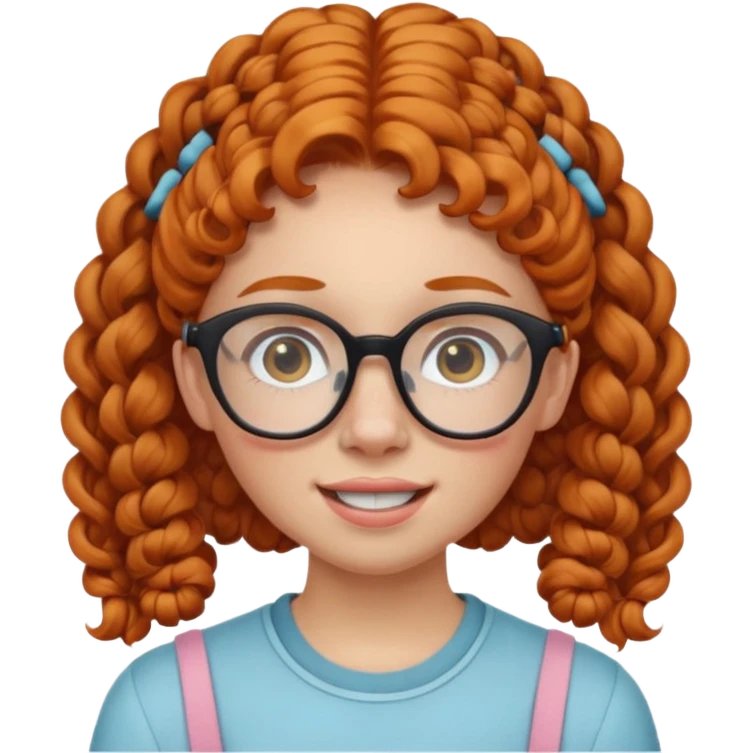ginger woman with curly hair in pigtails, acne, braces, and large glasses  emoji