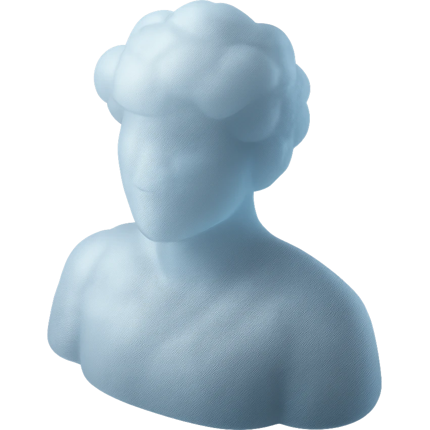 front view shoulder-up person, body and face made of bright, puffy clouds, matte glass style emoji