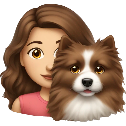 beautiful girl with brown hair kissing her fluffy spitz dog emoji