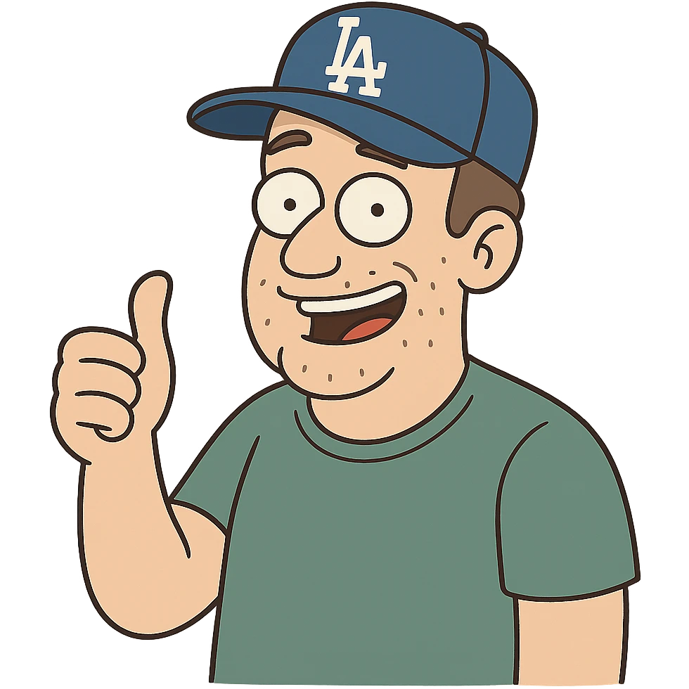 man with Dodgers hat, giving a thumbs up, flat toon style emoji