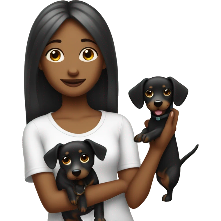 girl holding a black wiener dog ￼ emoji